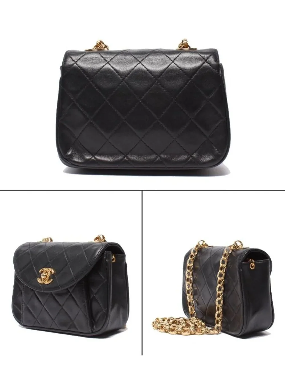 Chanel Chain Shoulder Bag Mini Quilted Gold Lambskin - Picture 2 of 10